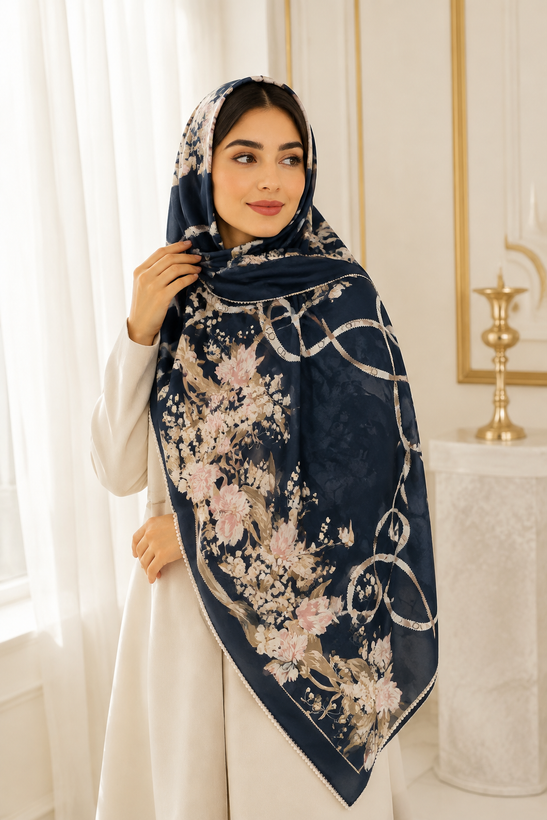 روسری نخی کرپ دور دست دوز در سه رنگ ۱۲۰
