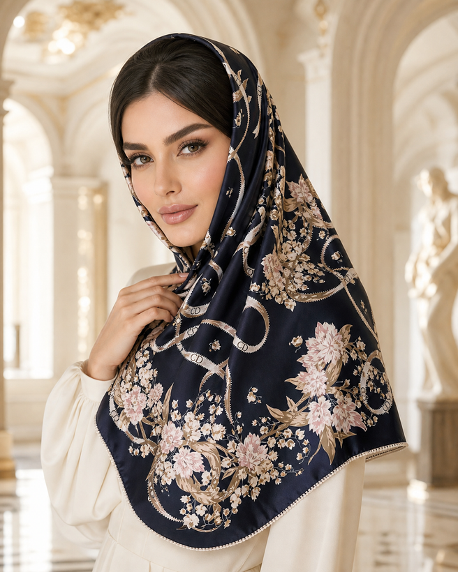 روسری نخی کرپ دور دست دوز در سه رنگ ۱۲۰