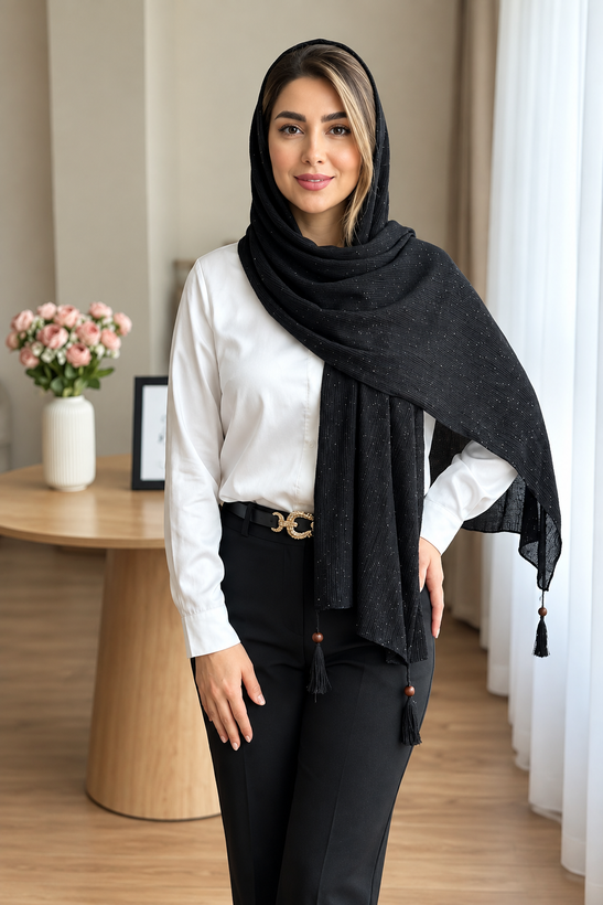 شال مشکی اکلیلی اناهیتا سبک لطیف