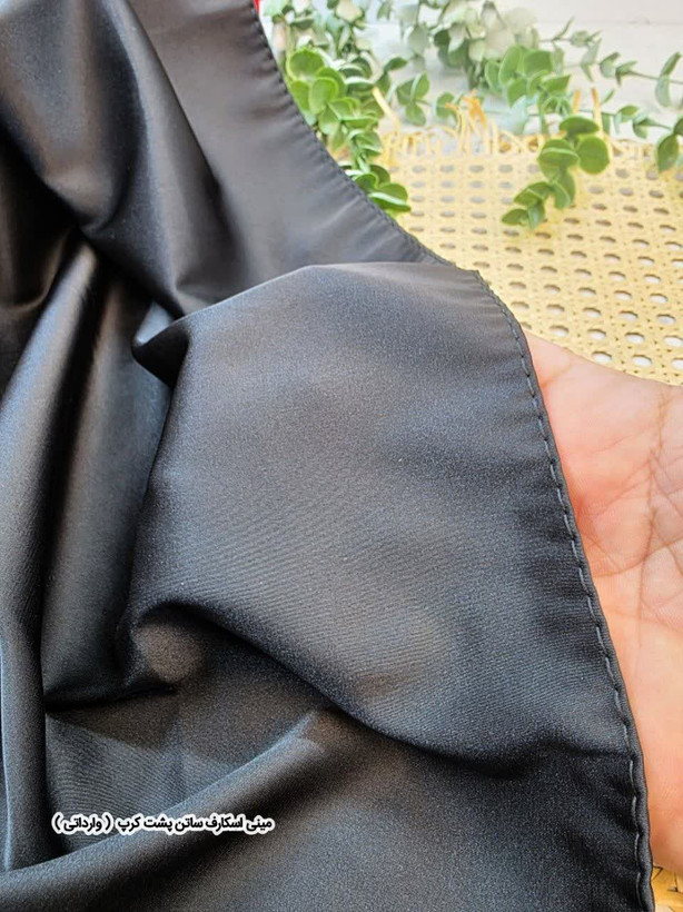 مینی اسکارف ساتن ابریشم پشت کرپ مشکی