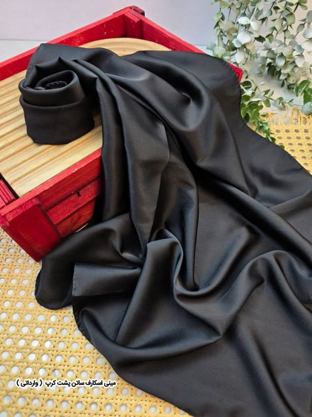 مینی اسکارف ساتن ابریشم پشت کرپ مشکی